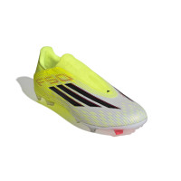 adidas F50 League Sans Lacets Gazon Naturel Artificiel Chaussures de Foot (MG) Néon Jaune Noir Rouge