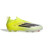 adidas F50 Elite Sans Lacets Gazon Naturel Chaussures de Foot (FG) Enfants Néon Jaune Noir Rouge
