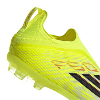 adidas F50 Elite Sans Lacets Gazon Naturel Chaussures de Foot (FG) Enfants Néon Jaune Noir Rouge