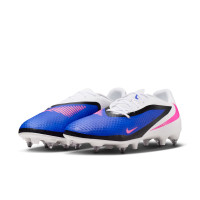 Nike Phantom 6 Low Academy Crampons Vissés Chaussures de Foot (SG) Anti-Clog Bleu Blanc Rose Vif