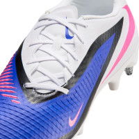 Nike Phantom 6 Low Academy Crampons Vissés Chaussures de Foot (SG) Anti-Clog Bleu Blanc Rose Vif