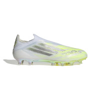 adidas F50 Sparkfusion Elite Sans Lacets Gazon Naturel Artificiel Chaussures de Foot (MG) Femmes Blanc Gris Néon Jaune