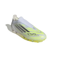 adidas F50 Sparkfusion Elite Sans Lacets Gazon Naturel Artificiel Chaussures de Foot (MG) Femmes Blanc Gris Néon Jaune