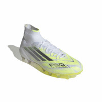 adidas F50 Sparkfusion Elite Gazon Naturel Artificiel Chaussures de Foot (MG) Femmes Blanc Gris Néon Jaune