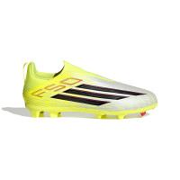 adidas F50 League Sans Lacets Gazon Naturel Artificiel Chaussures de Foot (MG) Enfants Néon Jaune Noir Rouge