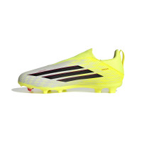 adidas F50 League Sans Lacets Gazon Naturel Artificiel Chaussures de Foot (MG) Enfants Néon Jaune Noir Rouge