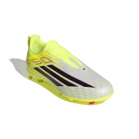 adidas F50 League Sans Lacets Gazon Naturel Artificiel Chaussures de Foot (MG) Enfants Néon Jaune Noir Rouge