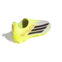 adidas F50 League Sans Lacets Gazon Naturel Artificiel Chaussures de Foot (MG) Enfants Néon Jaune Noir Rouge
