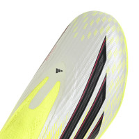 adidas F50 League Sans Lacets Gazon Naturel Artificiel Chaussures de Foot (MG) Enfants Néon Jaune Noir Rouge