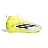 adidas F50 League Mid Gras / Kunstgras Voetbalschoenen (MG) Kids Neongeel Zwart Rood
