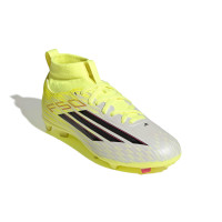 adidas F50 League Mid Gazon Naturel Artificiel Chaussures de Foot (MG) Enfants Néon Jaune Noir Rouge