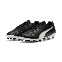 PUMA King 20 Match Gazon Naturel Artificiel Chaussures de Foot (MG) Enfants Noir Blanc Doré