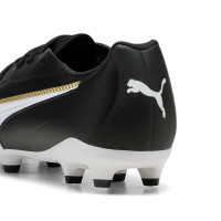 PUMA King 20 Match Gazon Naturel Artificiel Chaussures de Foot (MG) Enfants Noir Blanc Doré