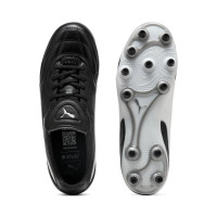 PUMA King Liga Gazon Naturel Artificiel Chaussures de Foot (MG) Noir Argenté Blanc
