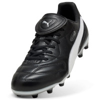 PUMA King Liga Gazon Naturel Artificiel Chaussures de Foot (MG) Noir Argenté Blanc
