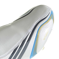 adidas F50 Tunit Messi Elite Gazon Naturel Chaussures de Foot (FG) Blanc Bleu Doré