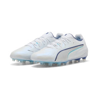 PUMA King 20 Ultimate Gras Voetbalschoenen (FG) Wit Lichtblauw Blauw