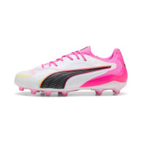 PUMA King 20 Pro Gazon Naturel Artificiel Chaussures de Foot (MG) Blanc Rose Vif Bleu Jaune
