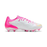 PUMA King 20 Pro Gazon Naturel Artificiel Chaussures de Foot (MG) Blanc Rose Vif Bleu Jaune