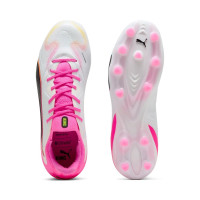 PUMA King 20 Pro Gazon Naturel Artificiel Chaussures de Foot (MG) Blanc Rose Vif Bleu Jaune