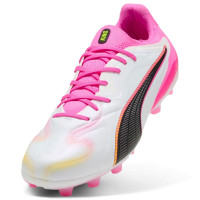 PUMA King 20 Pro Gazon Naturel Artificiel Chaussures de Foot (MG) Blanc Rose Vif Bleu Jaune
