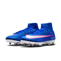 Nike Zoom Mercurial Superfly 10 Elite Crampons Vissés Chaussures de Foot (SG) Pro Player Bleu Blanc Rose Vif