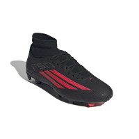 adidas F50 League Mid Gras / Kunstgras Voetbalschoenen (MG) Zwart Rood Donkergrijs