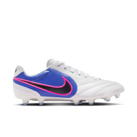 Nike Tiempo Ligera Pro Gazon Naturel Chaussures de Foot (FG) Blanc Bleu Rose Vif