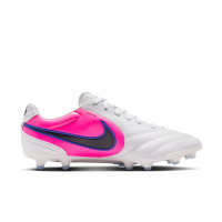 Nike Tiempo Ligera Pro Gazon Naturel Chaussures de Foot (FG) Blanc Bleu Rose Vif
