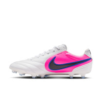 Nike Tiempo Ligera Pro Gazon Naturel Chaussures de Foot (FG) Blanc Bleu Rose Vif