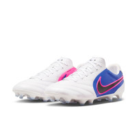 Nike Tiempo Ligera Pro Gazon Naturel Chaussures de Foot (FG) Blanc Bleu Rose Vif