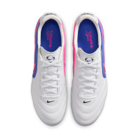 Nike Tiempo Ligera Pro Gazon Naturel Chaussures de Foot (FG) Blanc Bleu Rose Vif
