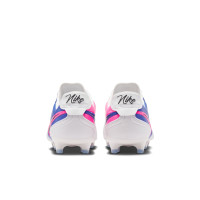 Nike Tiempo Ligera Pro Gazon Naturel Chaussures de Foot (FG) Blanc Bleu Rose Vif