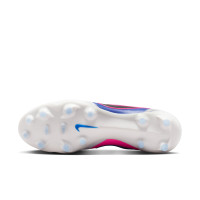 Nike Tiempo Ligera Pro Gazon Naturel Chaussures de Foot (FG) Blanc Bleu Rose Vif