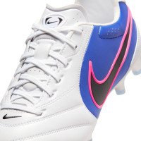 Nike Tiempo Ligera Pro Gazon Naturel Chaussures de Foot (FG) Blanc Bleu Rose Vif
