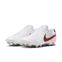 Nike Tiempo Ligera Pro Gazon Naturel Chaussures de Foot (FG) Blanc Noir Rouge Vif