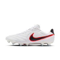 Nike Tiempo Ligera Pro Gazon Naturel Chaussures de Foot (FG) Blanc Noir Rouge Vif