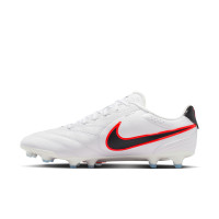 Nike Tiempo Ligera Pro Gazon Naturel Chaussures de Foot (FG) Blanc Noir Rouge Vif