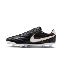 Nike Tiempo Ligera Pro Gras Voetbalschoenen (FG) Zwart Wit Goud