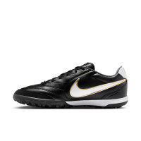 Nike Tiempo Ligera Pro Turf Voetbalschoenen (TF) Zwart Wit Goud