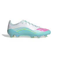 adidas F50 Messi Elite Gazon Naturel Chaussures de Foot (FG) Blanc Turquoise Rose