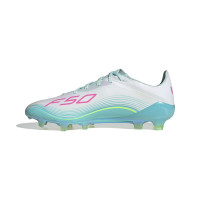 adidas F50 Messi Elite Gazon Naturel Chaussures de Foot (FG) Blanc Turquoise Rose