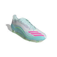 adidas F50 Messi Elite Gazon Naturel Chaussures de Foot (FG) Blanc Turquoise Rose