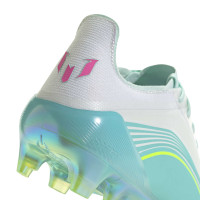 adidas F50 Messi Elite Gazon Naturel Chaussures de Foot (FG) Blanc Turquoise Rose