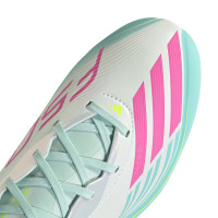 adidas F50 Messi Elite Gazon Naturel Chaussures de Foot (FG) Blanc Turquoise Rose