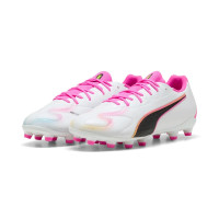 PUMA King 20 Match Gras / Kunstgras Voetbalschoenen (MG) Kids Wit Felroze Blauw Geel