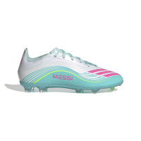 adidas F50 Messi Elite Gazon Naturel Chaussures de Foot (FG) Enfants Blanc Turquoise Rose