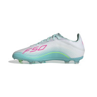 adidas F50 Messi Elite Gazon Naturel Chaussures de Foot (FG) Enfants Blanc Turquoise Rose