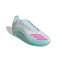 adidas F50 Messi Elite Gazon Naturel Chaussures de Foot (FG) Enfants Blanc Turquoise Rose