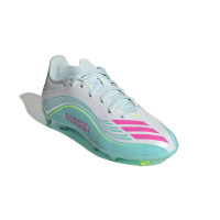 adidas F50 Messi League Gazon Naturel Artificiel Chaussures de Foot (MG) Enfants Blanc Turquoise Rose